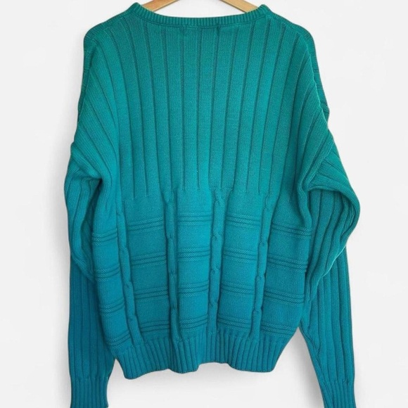 Vintage Jantzen Chunky Knit Aqua Teal Combed Cotton Sweater - Picture 3 of 8
